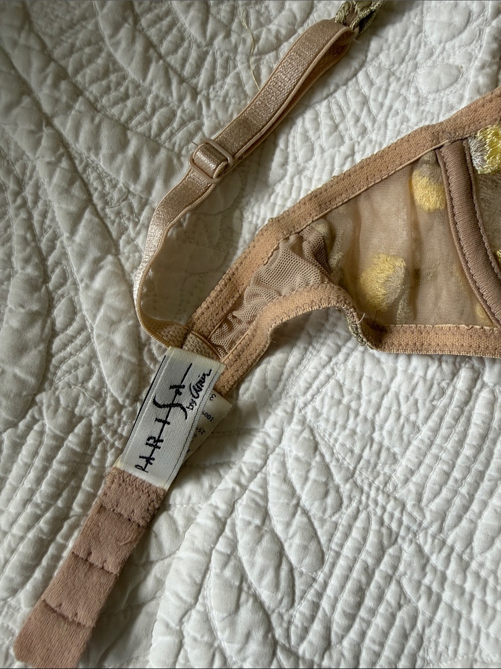 Parisa Nude Lace Bra & panty lingerie set with yellow embroider flowers nwt - Picture 13 of 16